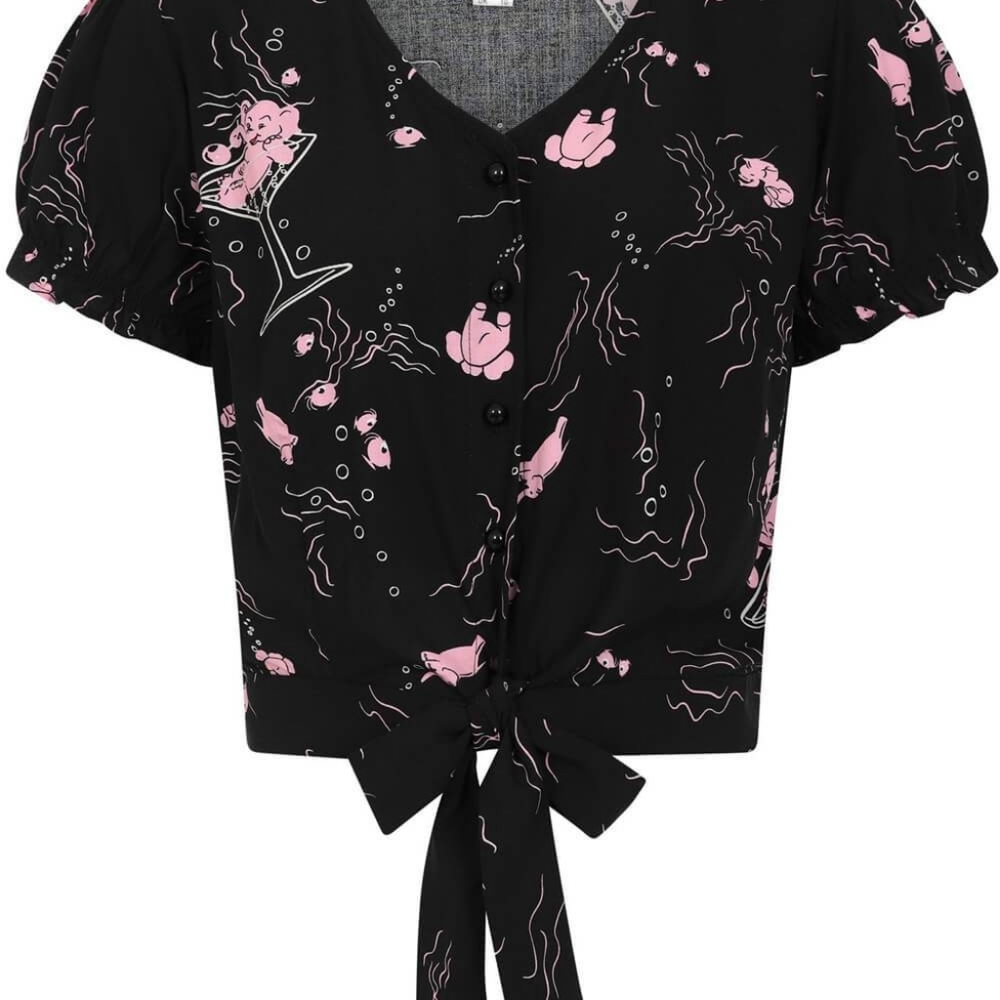 Collectif Misty Tipsy Elephants 50's Blouse Black